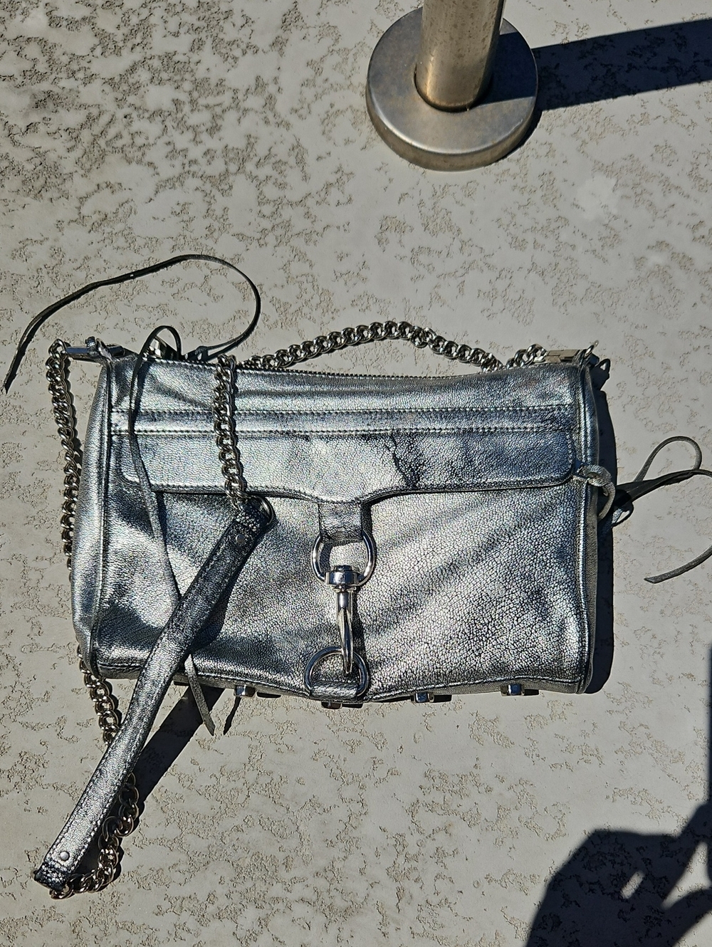 Metallic Silver Genuine Leather Bag